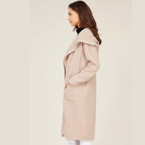 Soft Taupe Fleece Hooded Long Jacket - Picture 4 of 5